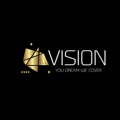 Logo with 'VISION' text and a gold icon on a black background