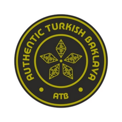 Logo for Authentic Turkish Baklava with decorative elements on a black background