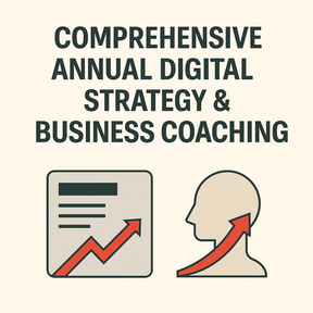 Promotional graphic for comprehensive annual digital strategy and business coaching
