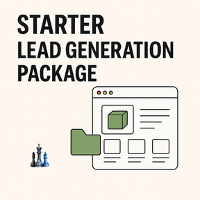 Starter Lead Generation Package with website icon and chess pieces on a white background